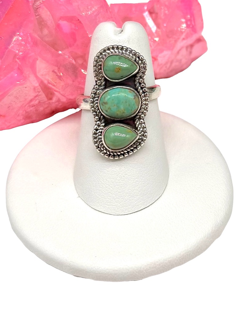 Arizona Mohave Turquoise Ring Adjustable Size 5.5 6 6.5 925 Sterling Silver
